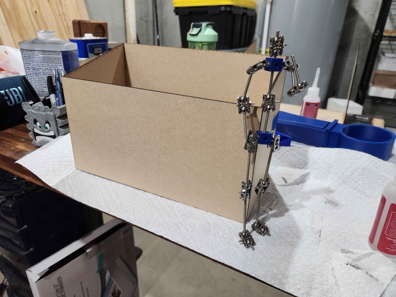 MDF frame of the dumpster with the puppet armature.