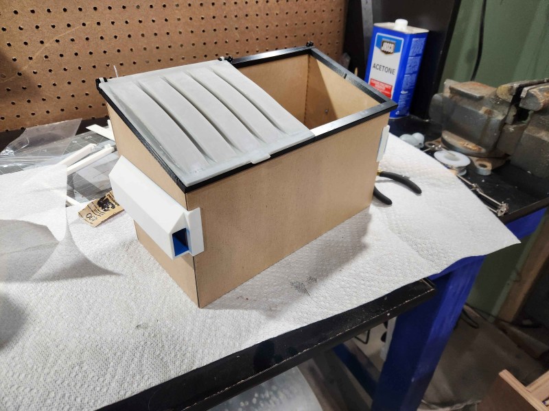 The dumpster with some of its parts added for test fit.